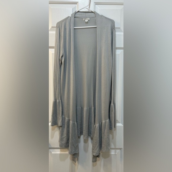 Garnett Hill Long Lightweight Cardigan Ruffle Hem Long Tulip Sleeve Women Sz M - Picture 1 of 6